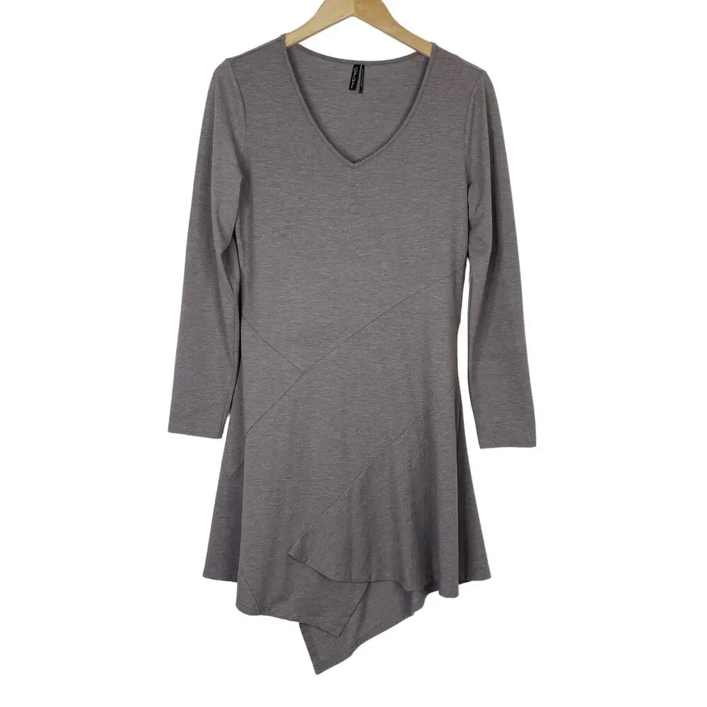 Stella Carakasi Asymmetrical Hem Dress Womens Sz S Long Sleeve Lagenlook Stretch